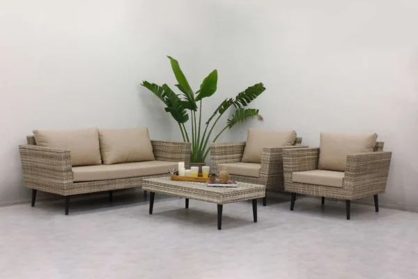 Bonfilia Outdoor Sofa Set 2 Seater, 2 Single seater and 1 Center Table (Seashell)