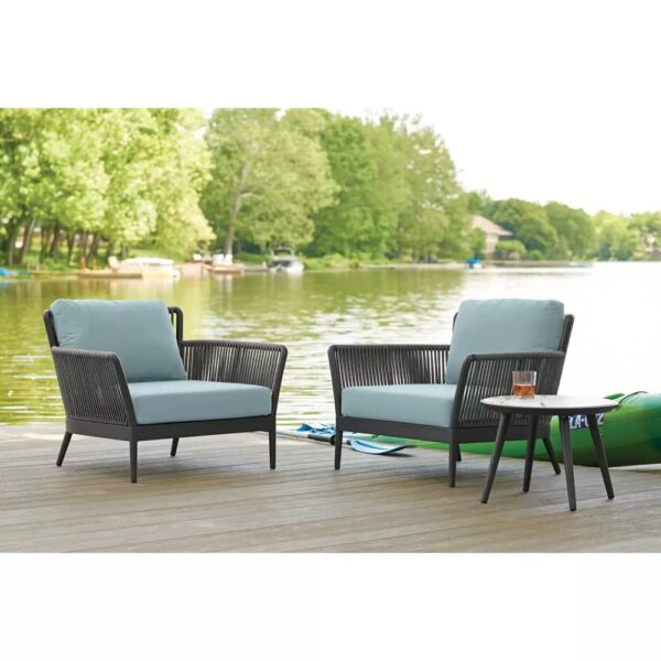 Conti Outdoor Patio Seating Set 2 Chairs and 1 Table Set (Grey) Braided & Rope