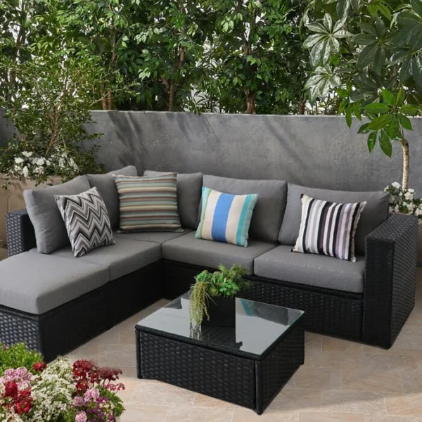 Rufino Outdoor Patio Sofa Set 5 Seater , 1 Center Table (Black)