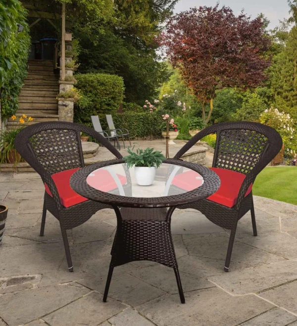 Woody Outdoor Patio Seating Set 2 Chairs and 1 Table Set (Brown)