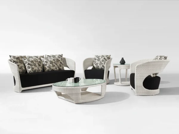 Zibra Outdoor Garden Balcony Sofa Set 2 Seater , 2 Single Seater 1 Center Table With Side Table Set (White)
