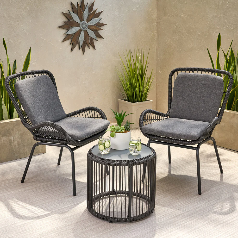 Geeks Outdoor Patio Seating Set 2 Chairs and 1 Table Set (Black)