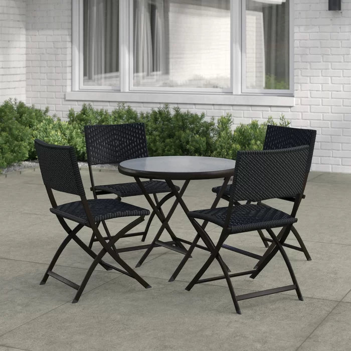 Elisa Outdoor Patio Dining Set 4 Chairs and 1 Table (Black)