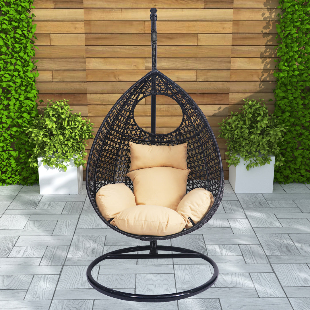 Piro Single Seater Hanging Swing With Stand For Balcony , Garden Swing (Dark Brown)